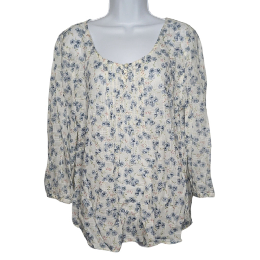 Romantic Women's Lauren Ralph Lauren Boho Style Blouse L White Blue Pink
